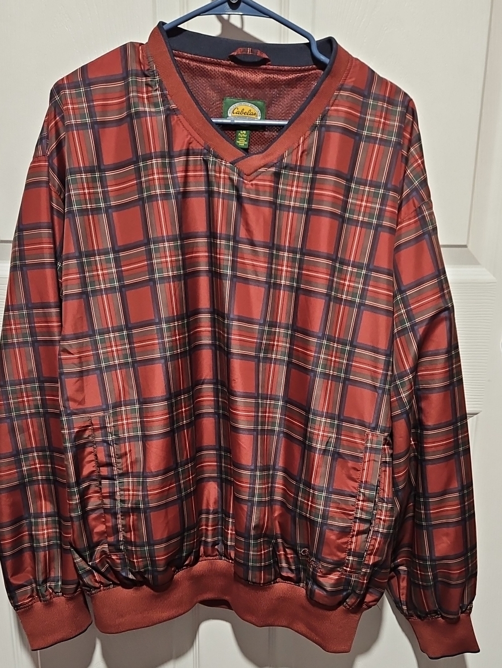 Vintage Cabela's Windcrest Men's Plaid Pullover Windbreaker Jacket V-Neck L
